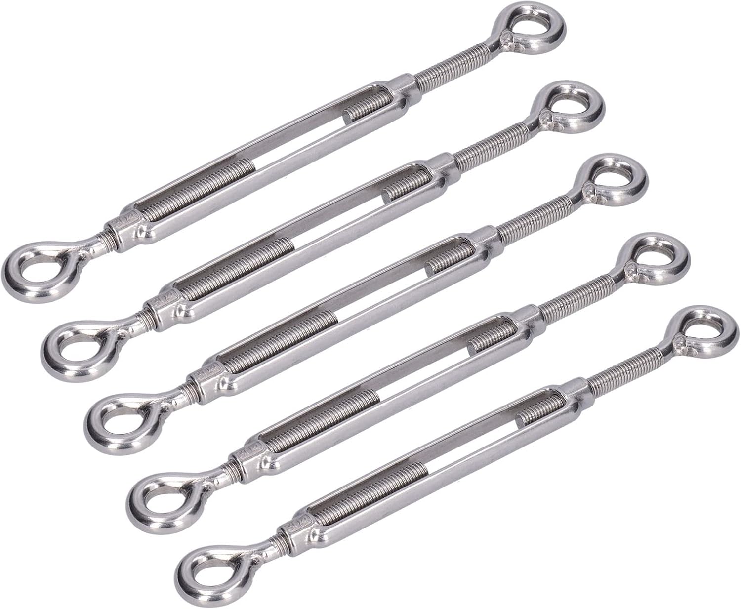 Turnbuckle Eye and Eye 304 Stainless Steel Wire Rope Tension Adjustable Shade Sail Hardware for Outdoor Canopy and Sailboat Rigging 5Pcs Set (M10)