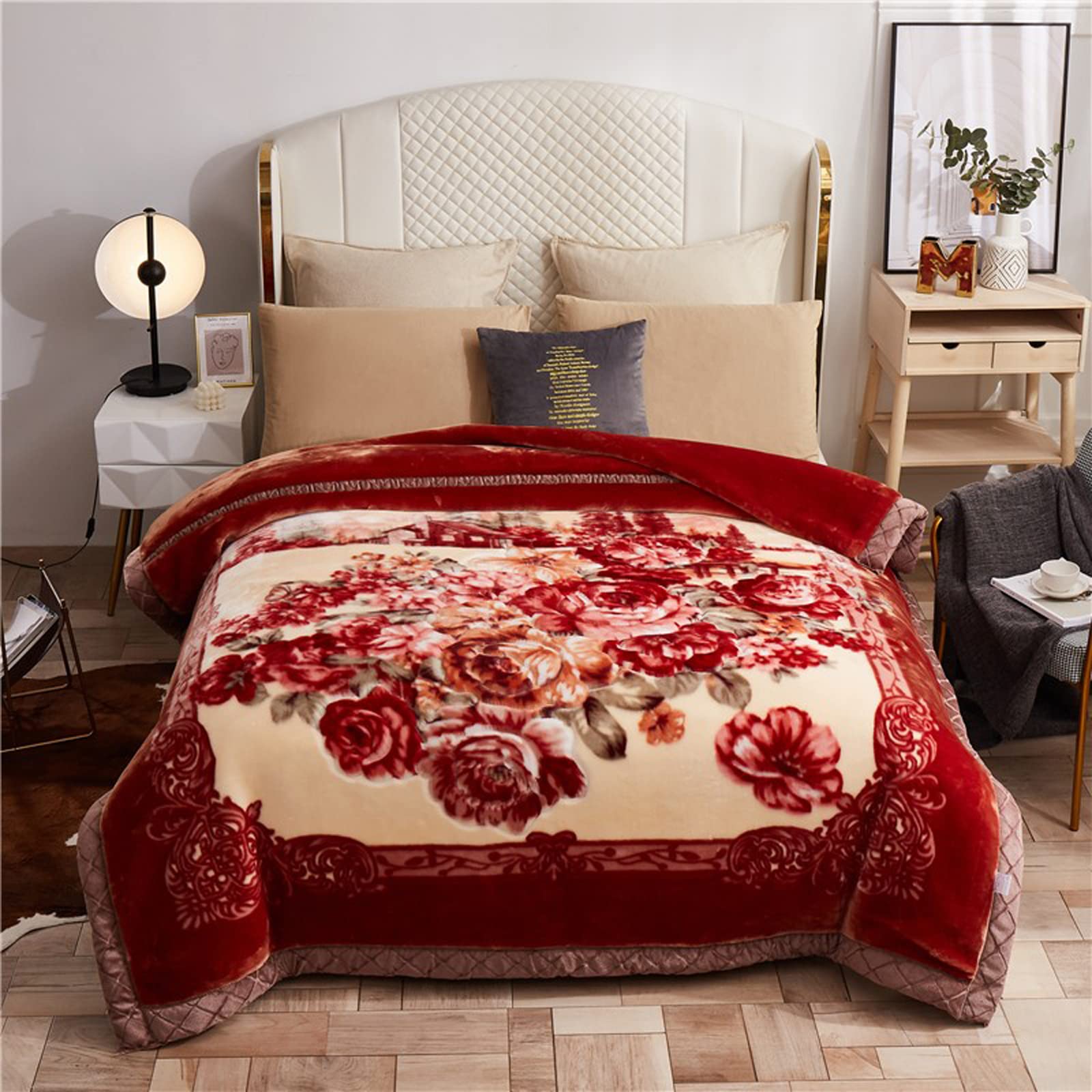 Luxuriöse schwere Fleecedecke aus koreanischem Nerz, King-Size-Größe, warm, 2-lagig, wendbar, flauschige Thermodecke für Herbst und Winter, J, 200 x 230 cm, 4 kg