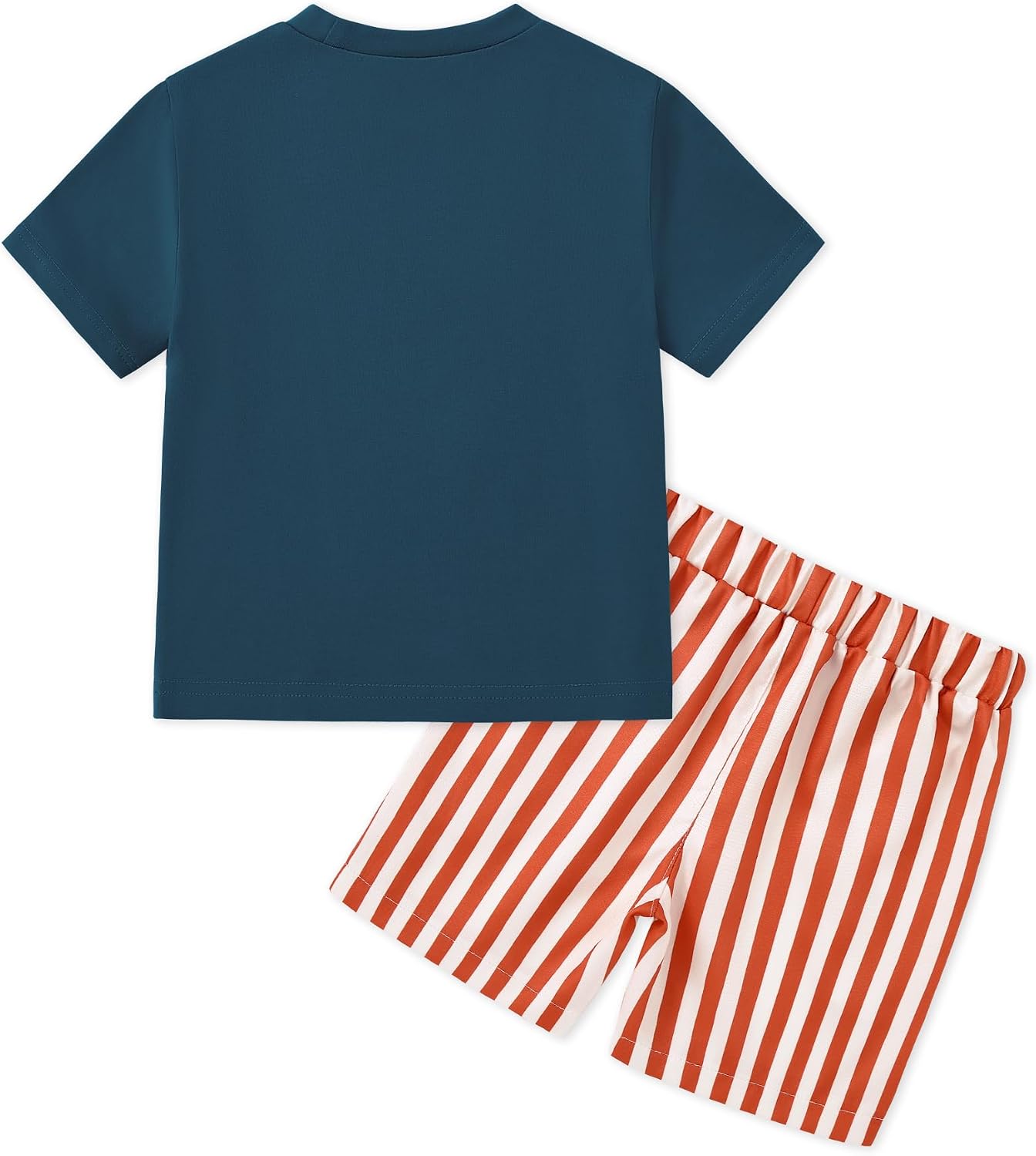 Toddler Baby Boy Summer Outfits Crew Neck T-shirt+Striped Shorts Set with Pockets Casual 2 Piece Clothes 1-6 Years
