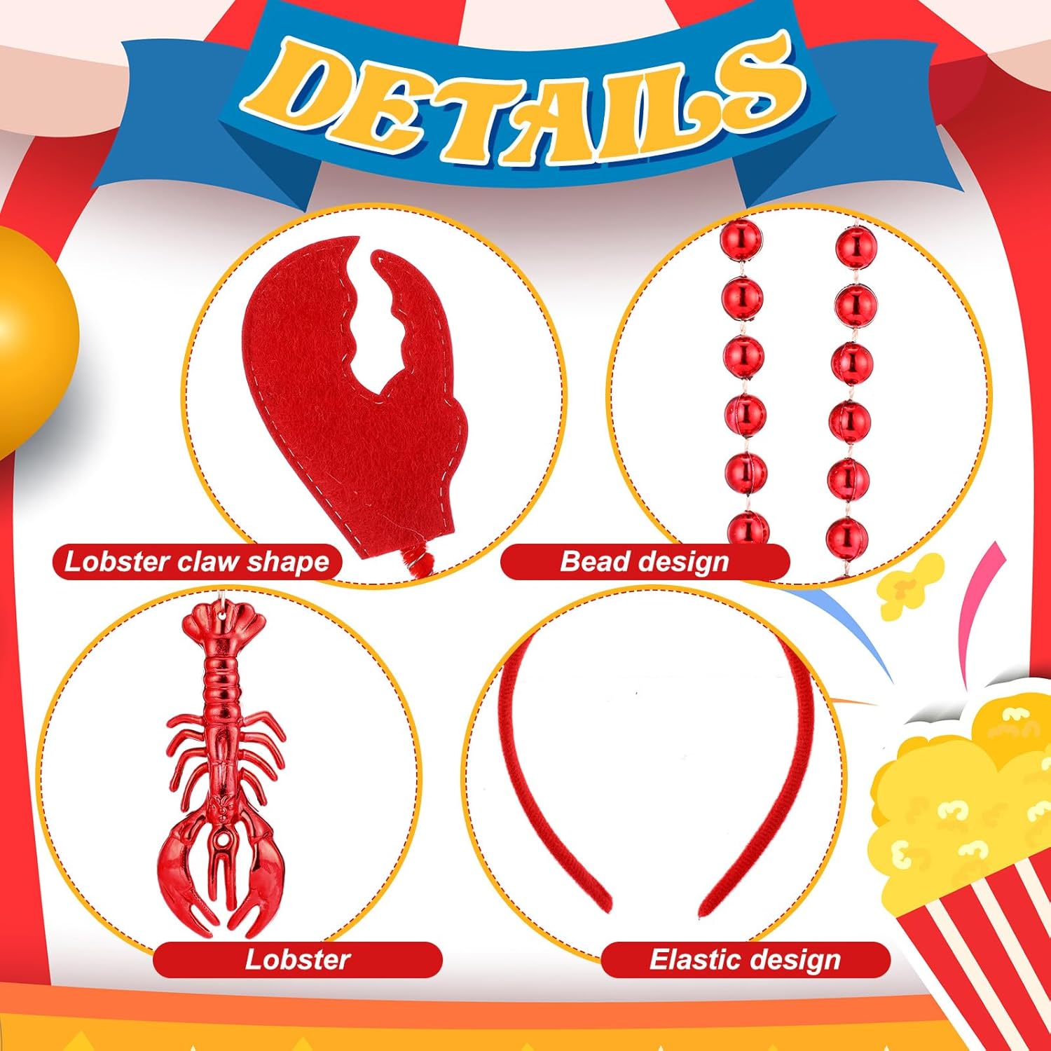 36/72 pcs Crawfish Boil Party Necklace and Lobster Shrimp Headbands Hair Hoops for Mardi Gras Crab Seafood Party