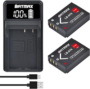 Batmax 2X LB-070 Battery + Quick LCD Charger for Kodak Pixpro AZ901 Astro Zoom, Kodak PIXPRO S1,Minolta MN67Z 20MP FHD, Minolta MN67Z-BK Cameras