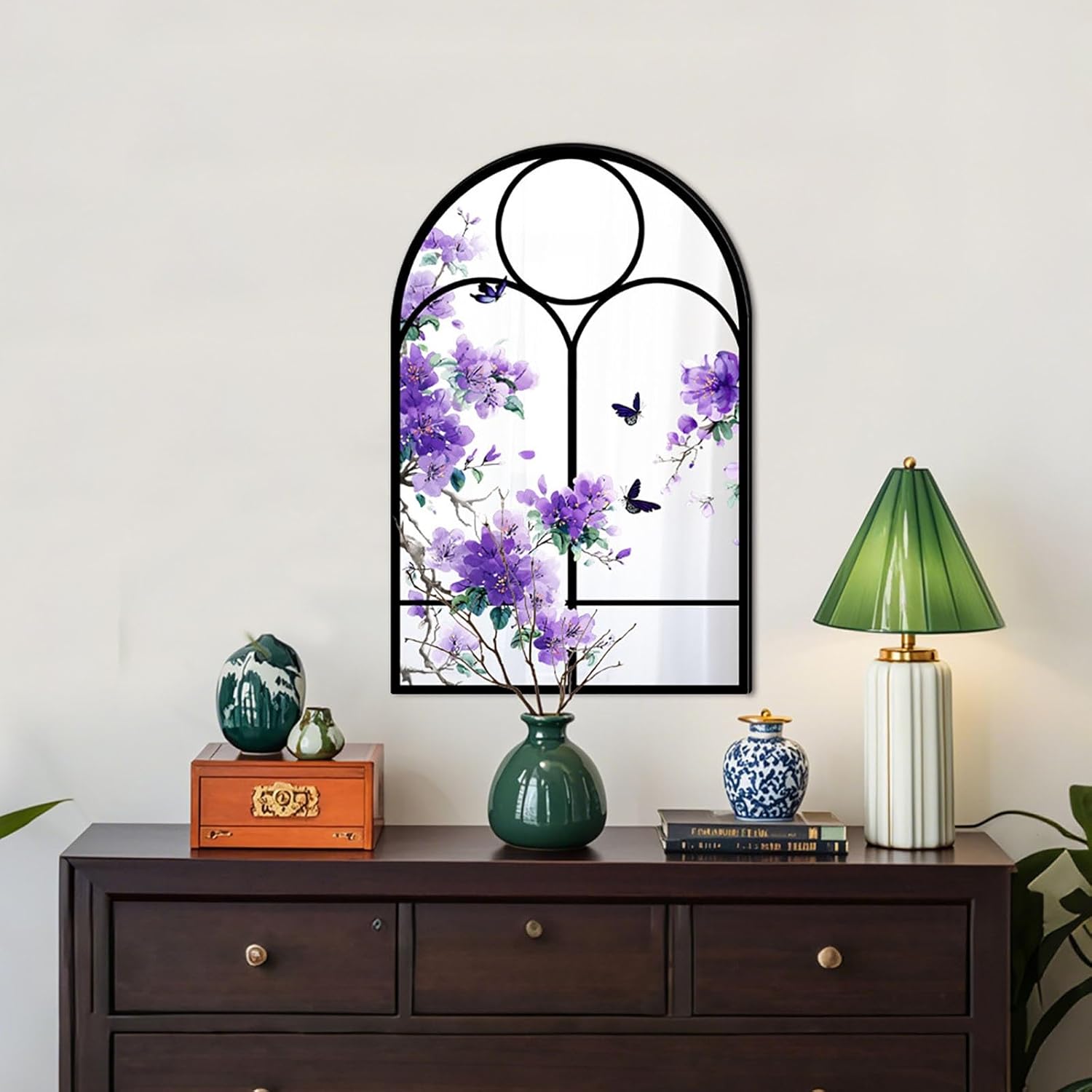 Rustic Arched Window Pane Mirror, Grid Mirrors, Windowpane Mirrors,Hanging Distressed Window Mirrors for Wall Decor for Decor Living Room Fireplace Entryway Bedroom Hallway(H,Small)