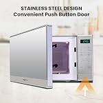Total Chef Compact Countertop Microwave Oven, 700W, 0.7 Cubic Feet Capacity, Digital Touchscreen Controls, One-Touch Push-Button Opening, 6 Pre-Set Cooking Modes, Silver Stainless Steel