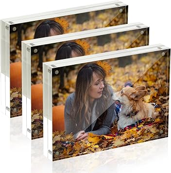 5x7 Acrylic Picture Frames, 20mm Thick Clear Frameless Magnetic Photo Frames, Double Sided Transparent Square Frame Gift for Tabletop Display3 Pack
