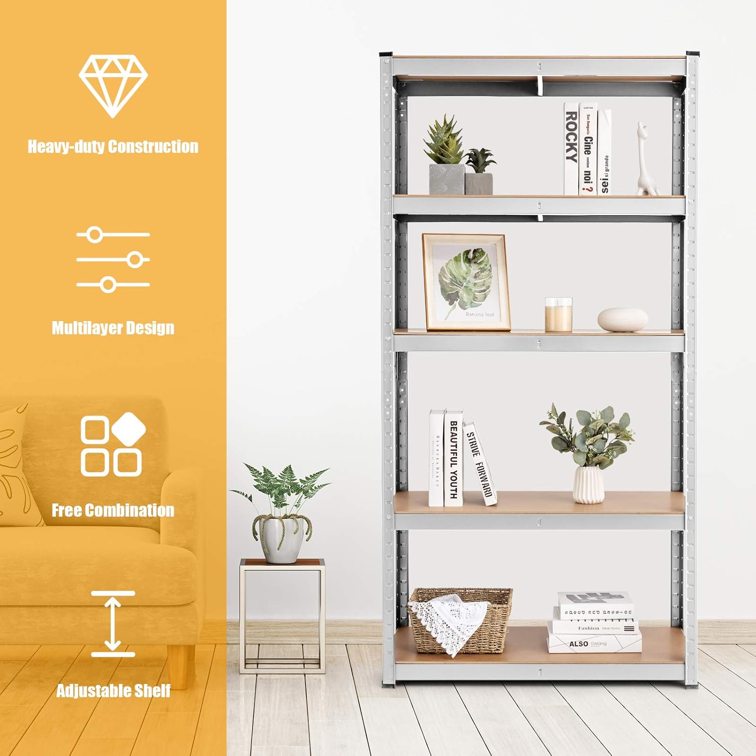 Exсluѕіvе Dіѕсоunt 90% Prісе Tangkula Metal Storage Shelves, Heavy Duty Steel 5 Tier Utility Shelves with Adjustable Shelves, Bolt-Free Assembly, High Weight Capacity, Garage Organization Storage Rack, 36Lx16''Wx72H (1, Silver)
