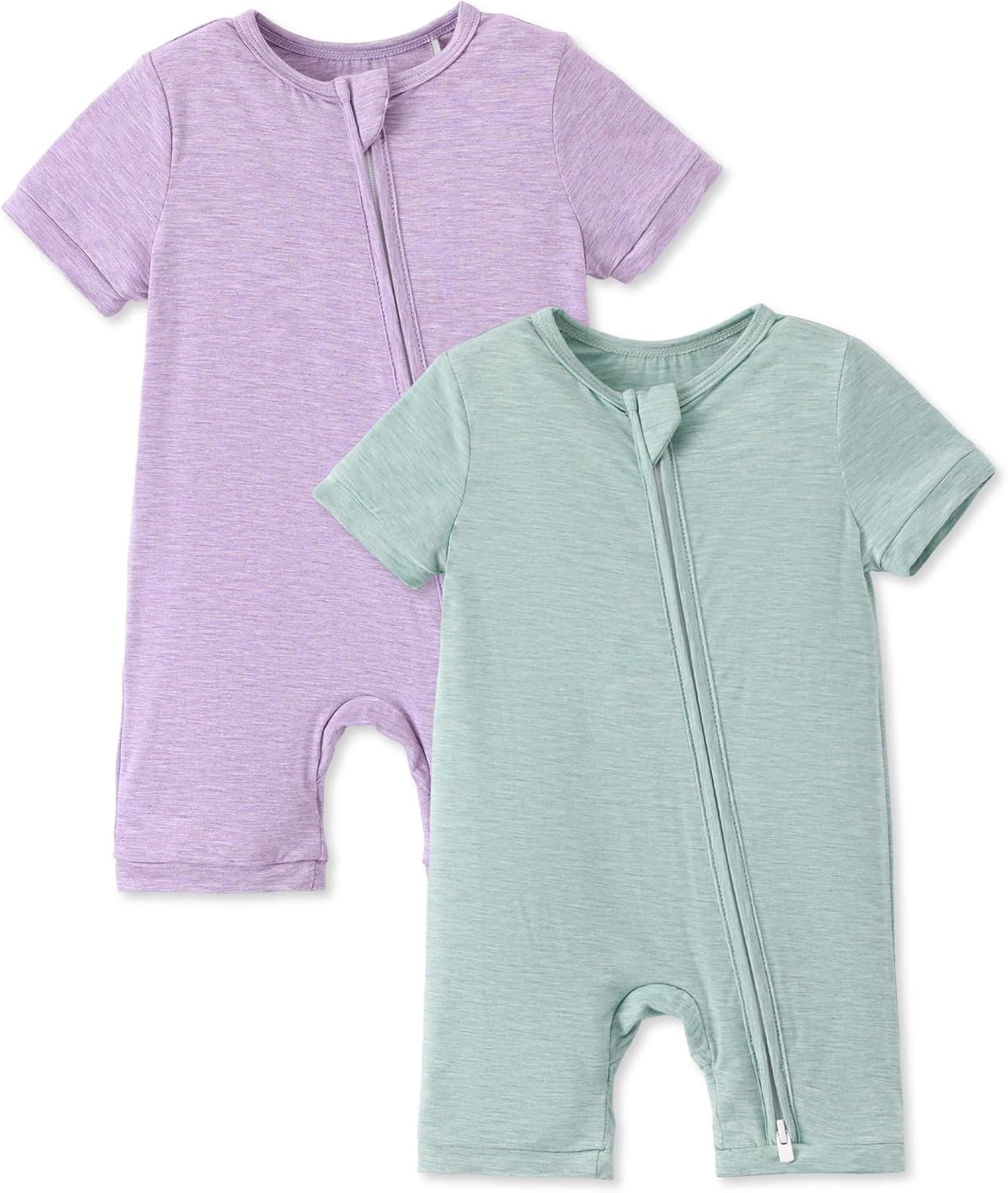 PATPAT Baby Romper 2-Pack with Bamboo Viscose, Infant Snug fit Pajama Jumpsuits with 2-Way Zipper for Newborn Boy Girl