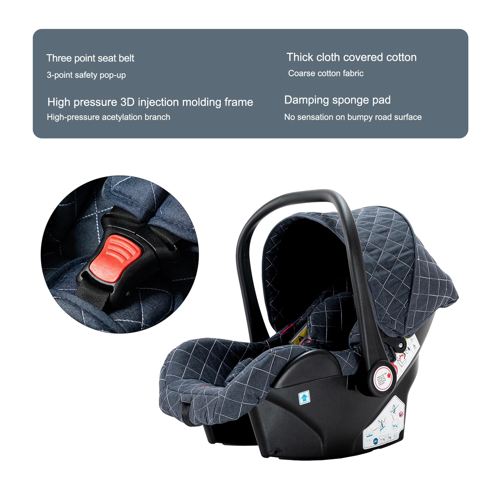Passeggino 3 in 1 Neonati da Viaggio Reversibile Pieghevole One-Click Doppia Freno (Black)