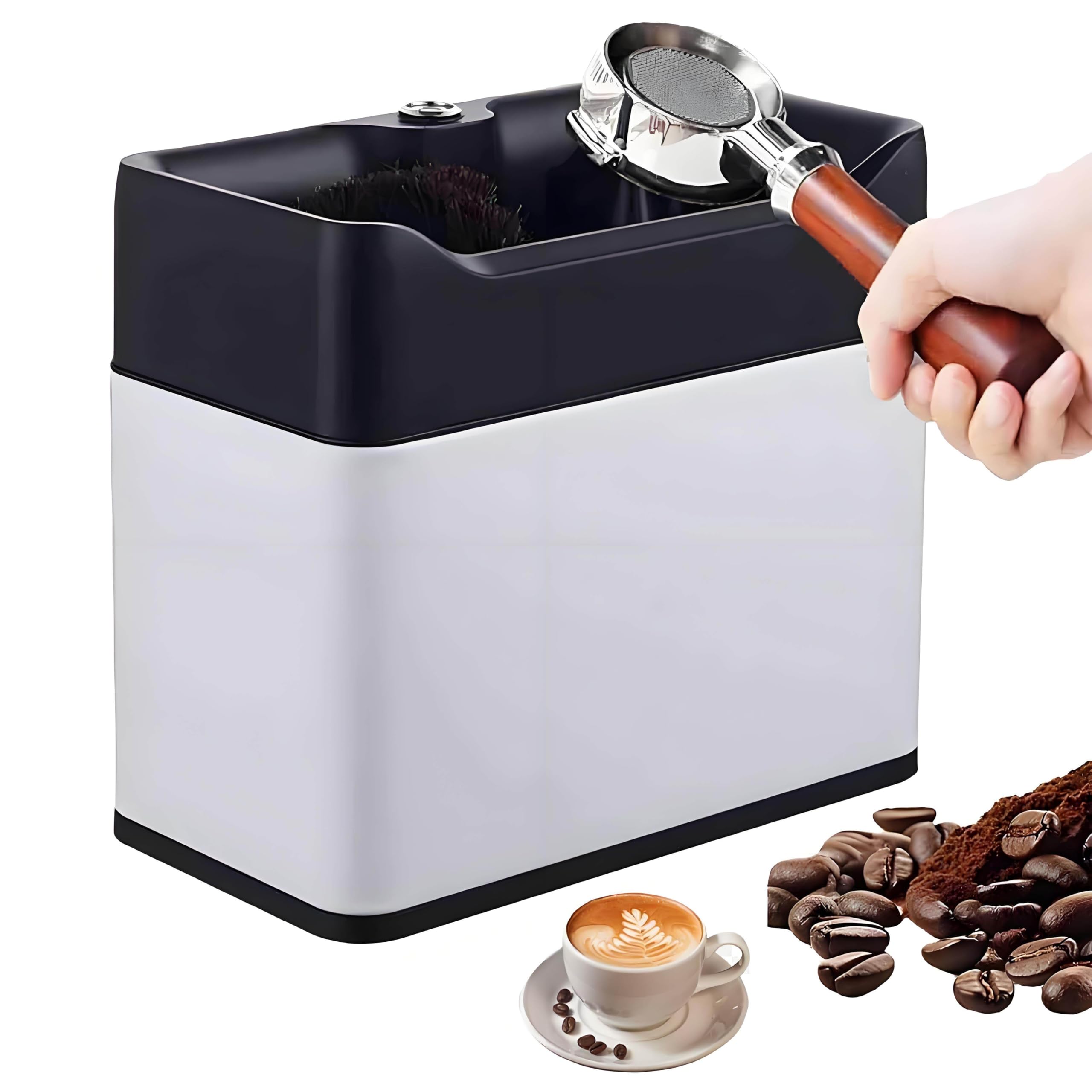 GSHSHOU Automatic Portafilter Cleaner Machine,Electric Espresso Coffee Knock Box for Cleaning Espresso, Coffee Puck Espresso Accessories Tools White