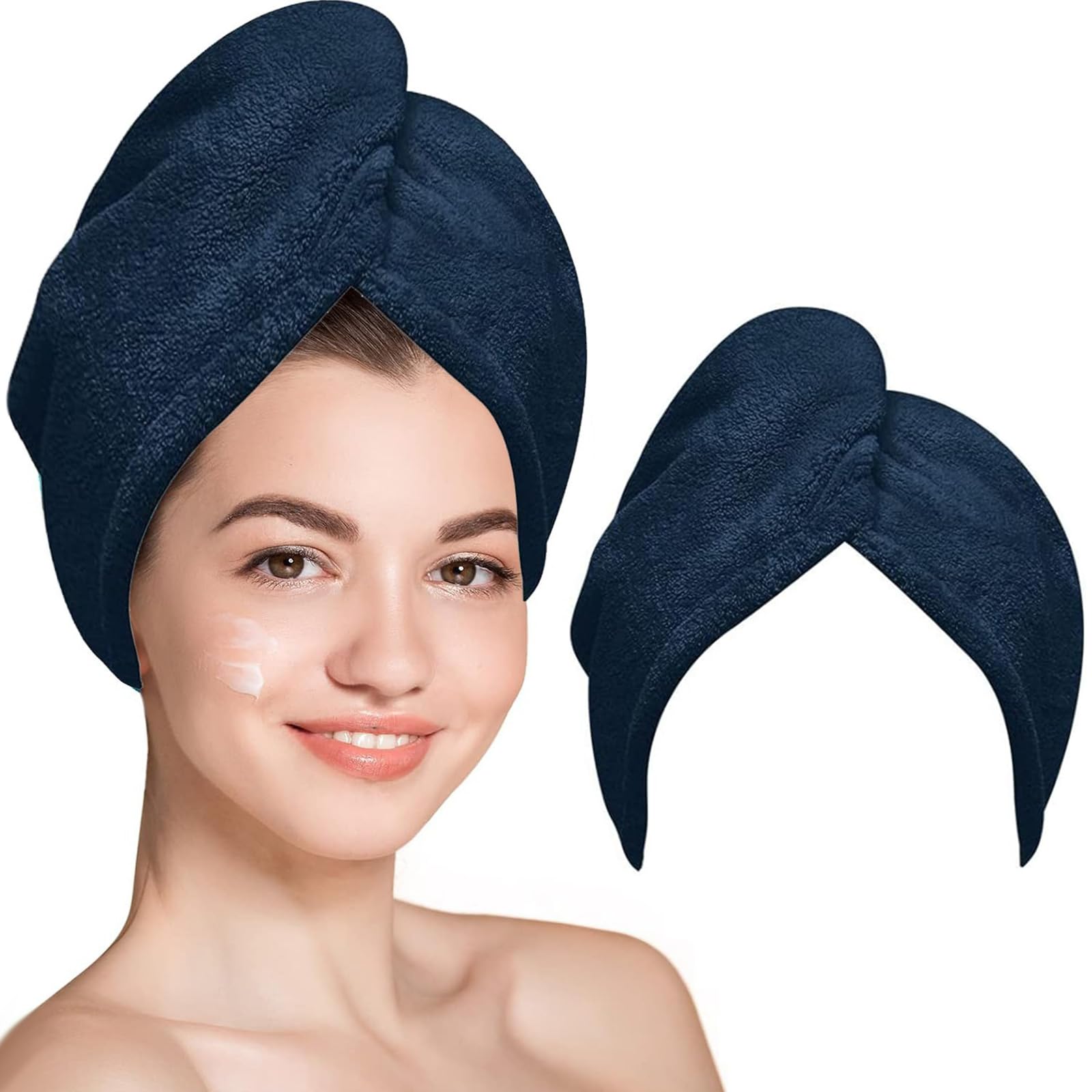 Cericai Women's Blue Microfibre Hair Towel Wrap For Super Absorbent Fast Dry Hair Caps, Large Hair Turban Anti-Frizz Rapid Head Drying Microfiber Towel For Girls