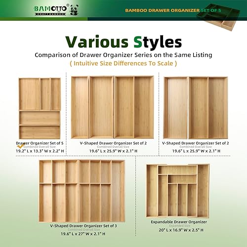 Miniatura 7 de Juego de Organizadores de Cajones de Bambú Apilables de 5 Piezas, Organizador de Utensilios de Cocina, Organizador de Cubiertos y Vajilla - Laminado