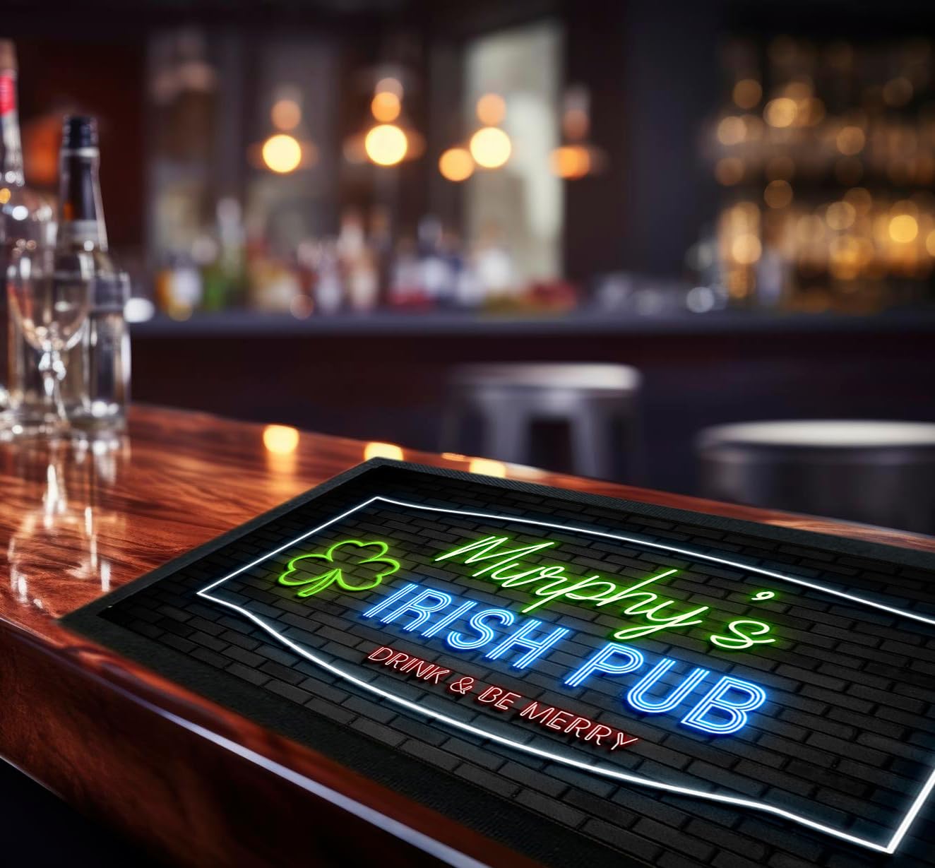 Artylicious Personalised Irish Pub Bar Ruer Mat, St Paddys Day Pub Beer Mat