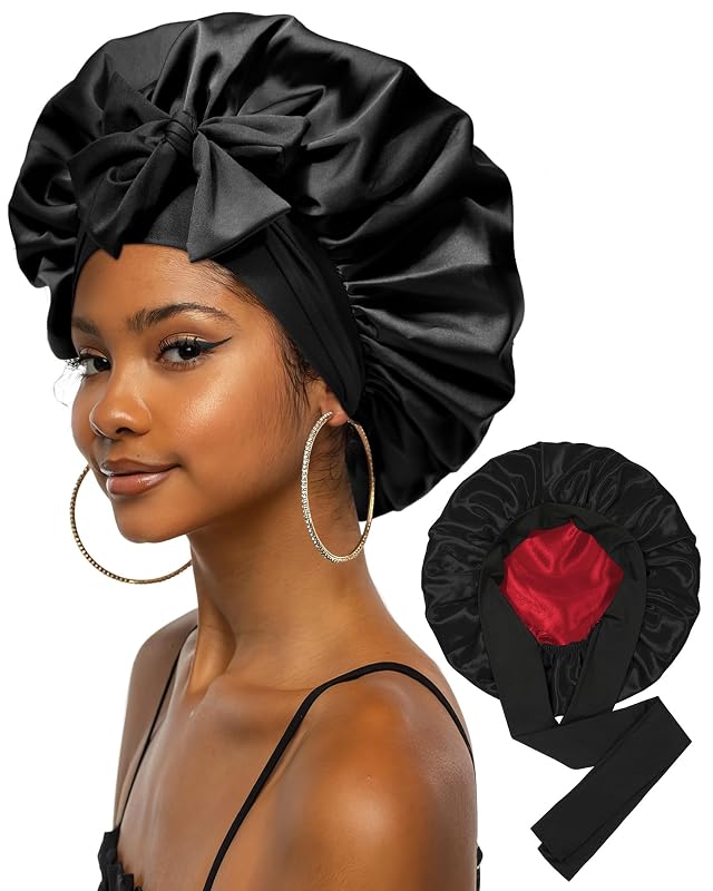 Touca de cetim extragrande CHLINS dupla face com tiras ajustáveis, modelo HT6068