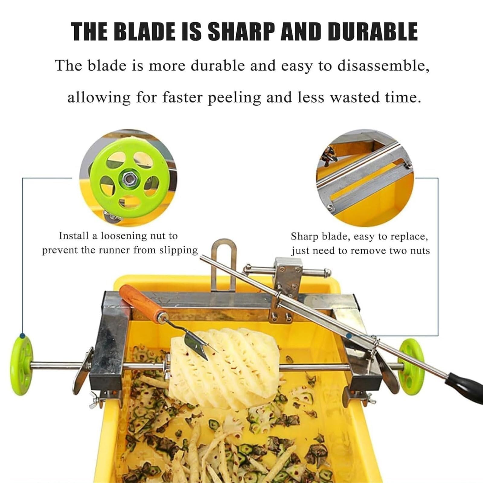 Robuster Ananasschäler, Edelstahl, kommerzieller Obstschäler mit scharfer Klinge, verstellbar für Ananas 30–36 cm, ideal für Küche oder Restaurant