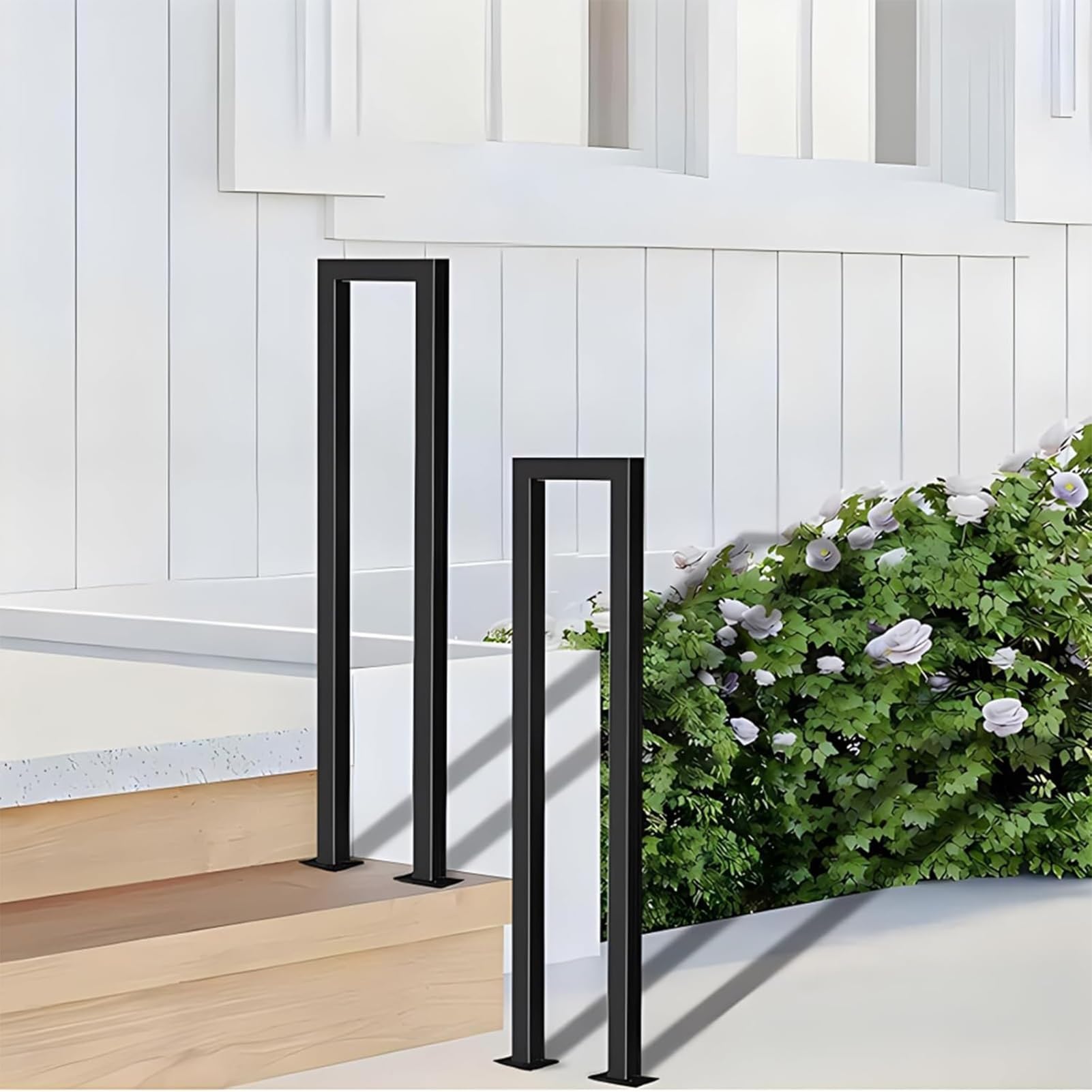 Rampe d'escalier en tube carré noir garde-corps pour escalier extérieur