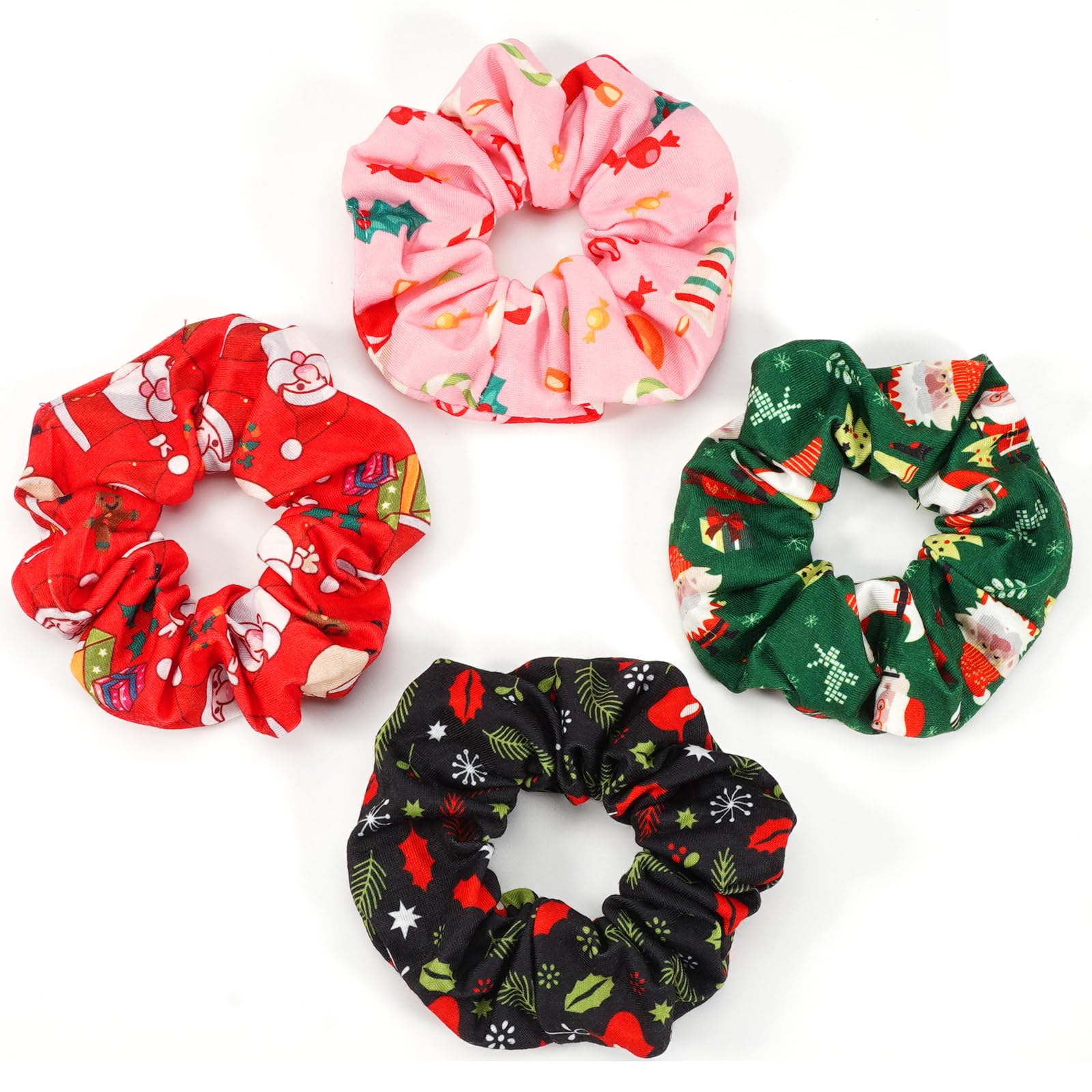 Coleteros para el pelo de Navidad para mujeres y niñas, color verde y rosa, Papá Noel, muñeco de nieve, campana, copo de nieve, lazos para el pelo, bonitos coleteros elásticos, accesorios para el
