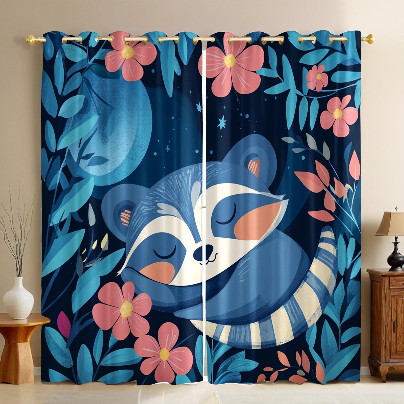 Rideaux occultants enfants renard bleu isolants contre le froid pour des nuits paisibles