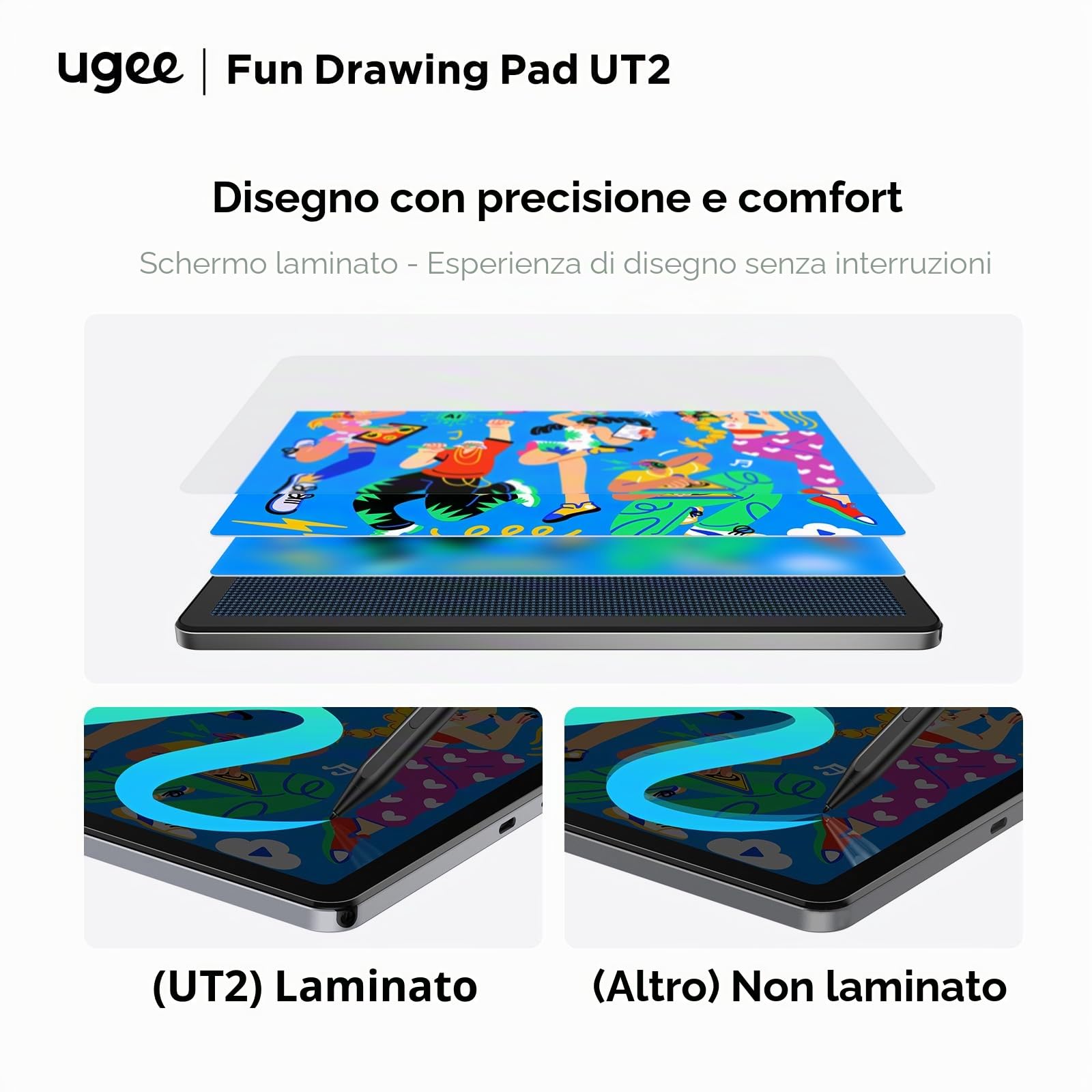 UGEE Pad – Tablet disegno 6 GB + 128 GB – Schermo 2K Ultra HD laminato – Android 14 – Supporto disegno