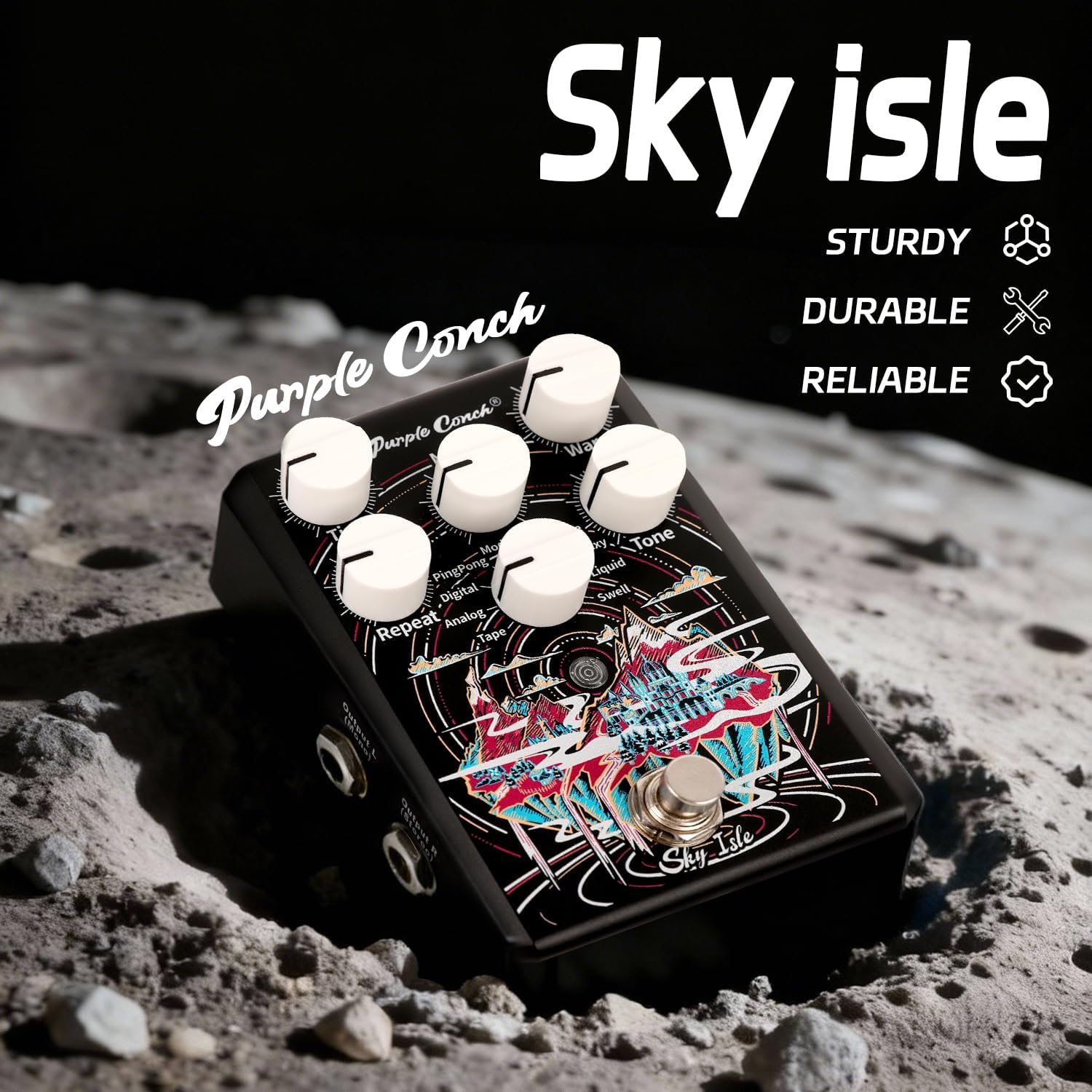 Sky Isle Stereo I/O Delay Pedal for Electric Guitar – 9 Studio-Grade Delay Modes Guitar Effects Pedal with Tap Tempo, 20–1200ms Ambient & Analog Delay, True/Buffered Bypass with Trails