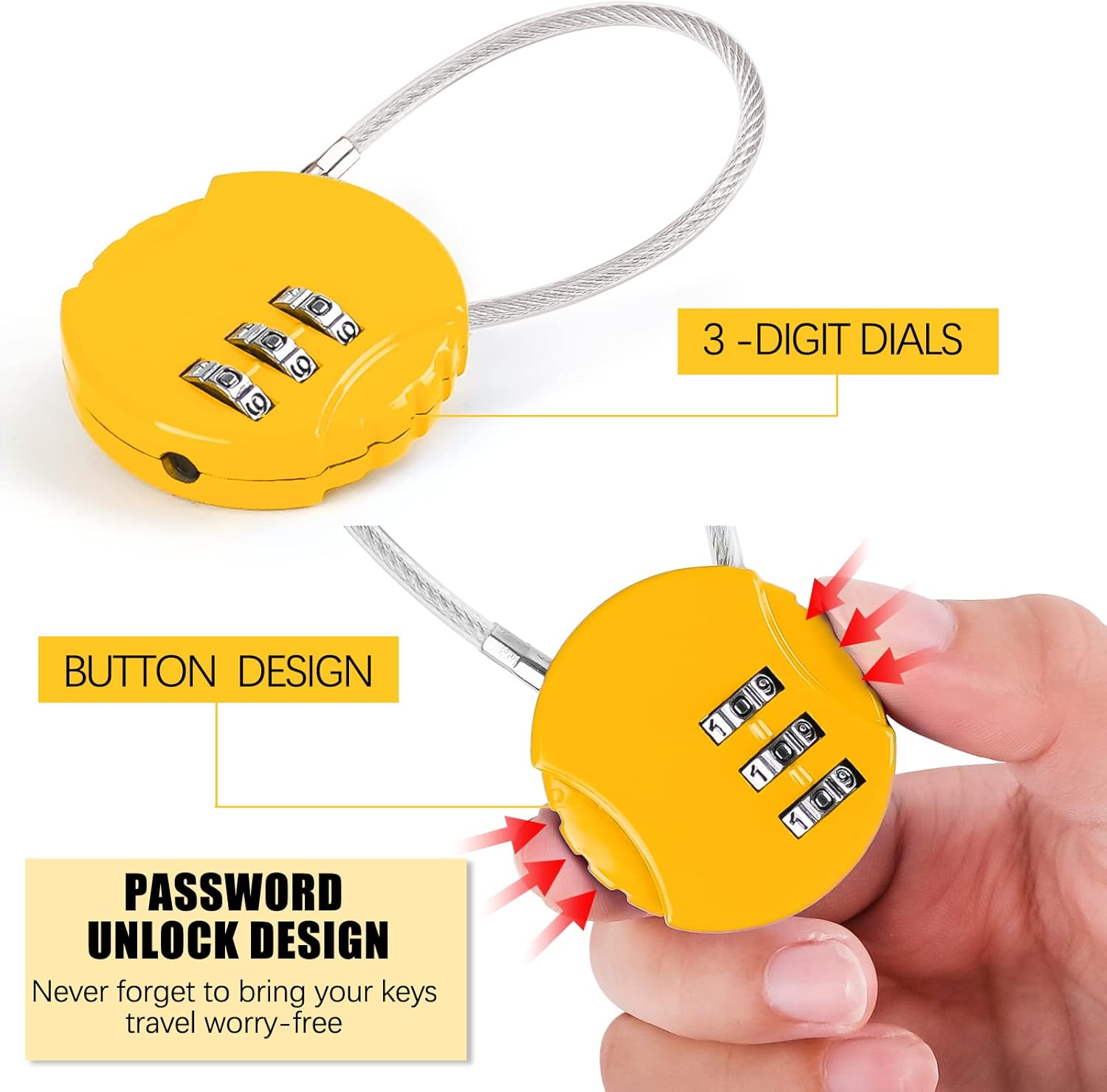 Image showing the button design and password unlock mechanism of the MINISOISO padlock.