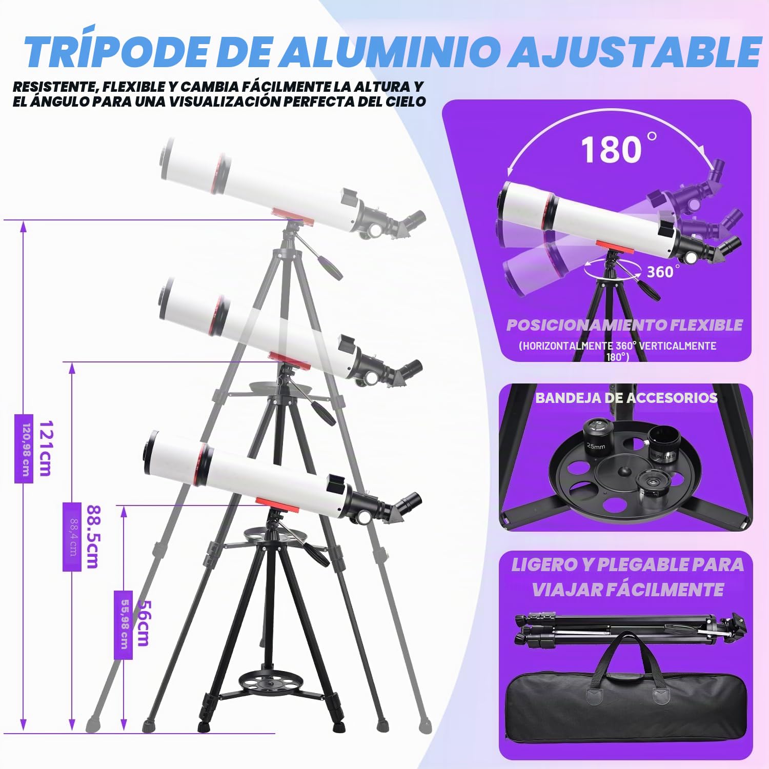 Coolifepro Telescopio 90/700mm, telescopio Astronómico para Niños y Adultos, Telescopio Refractor portátil astronómico Revestimientos de Alta transmisión Totalmente Multicapa Montaje AZ