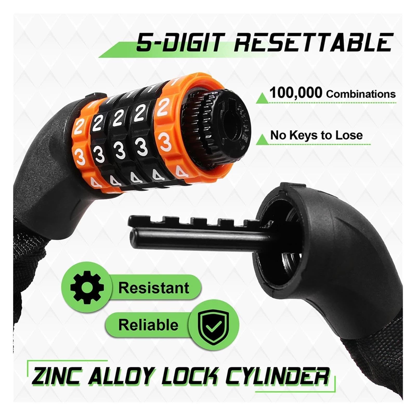 1 candado de cadena de bicicleta de aleación de zinc.