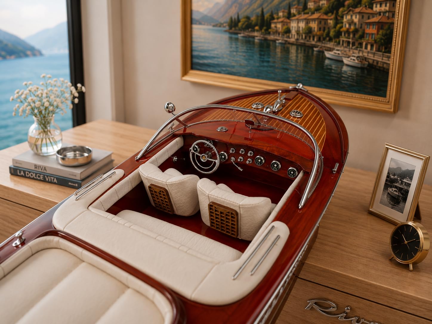 Modellino in legno del motoscafo Riva Aquarama, 55 cm, completamente assemblato