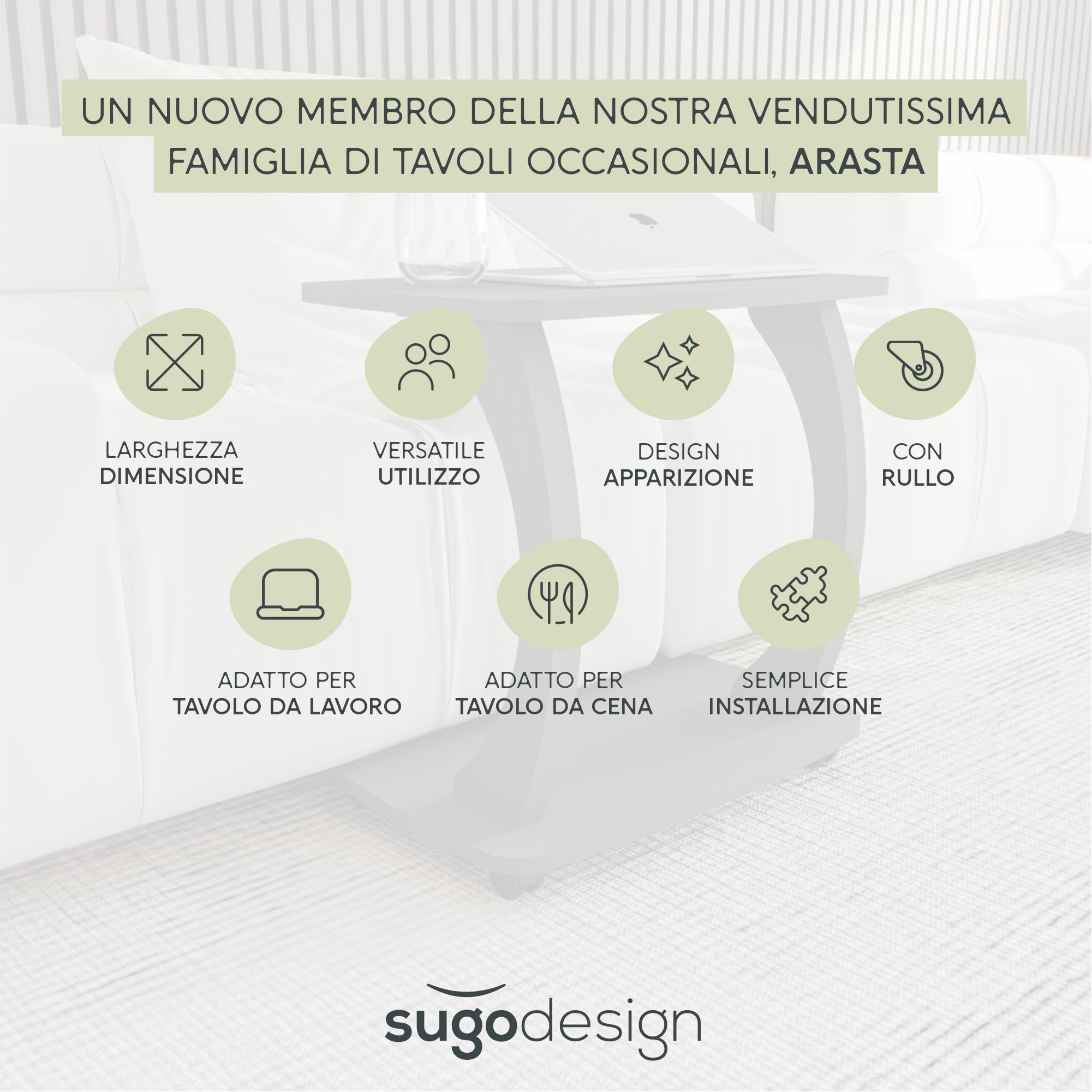 sugodesign Tavolino Divano con rotelle, Piccolo tavolo da salotto, Tavolino da caffè in stile elegante, Piccolo tavolo per soggiorno, Superficie ideale per laptop, tazze (Antracite)