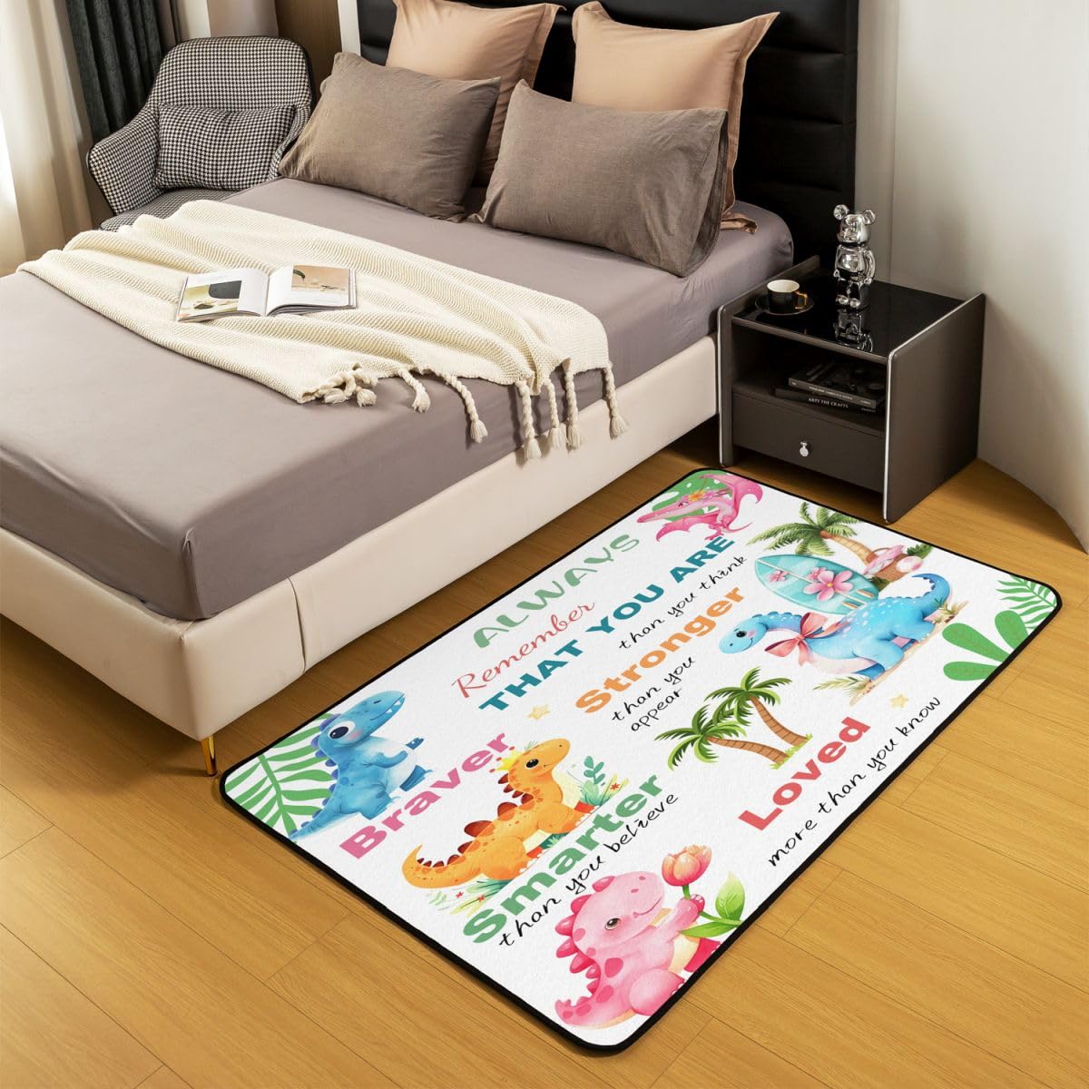 Homewish Kawaii Dino Teppich 100x150 Niedlicher Dinosaurier Rug Prähistorische Dinosaurier Teppiche Wohnzimmer Dschungel Tier Carpet Living Room Kinderteppich