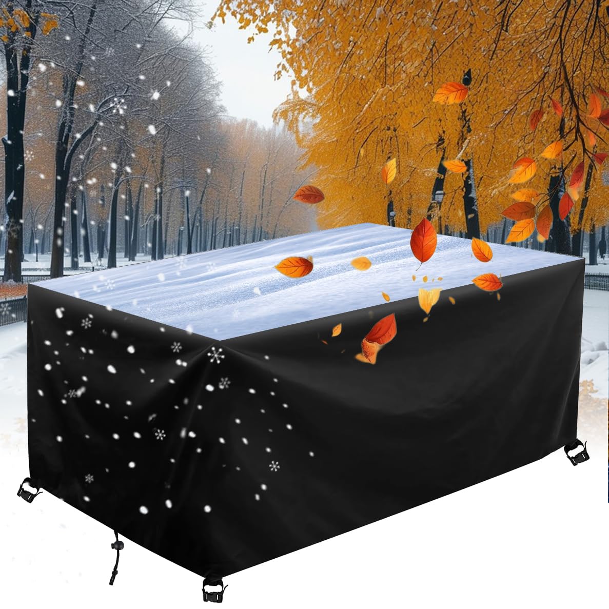 Rattan Furniture Covers Square Garden Furniture Covers Waterproof with Windproof Buckles & Adjustable Drawstring, Rectangular Cover for Outside Seating, Patio Table Cover, Black 175x60x30cm/LxWxH