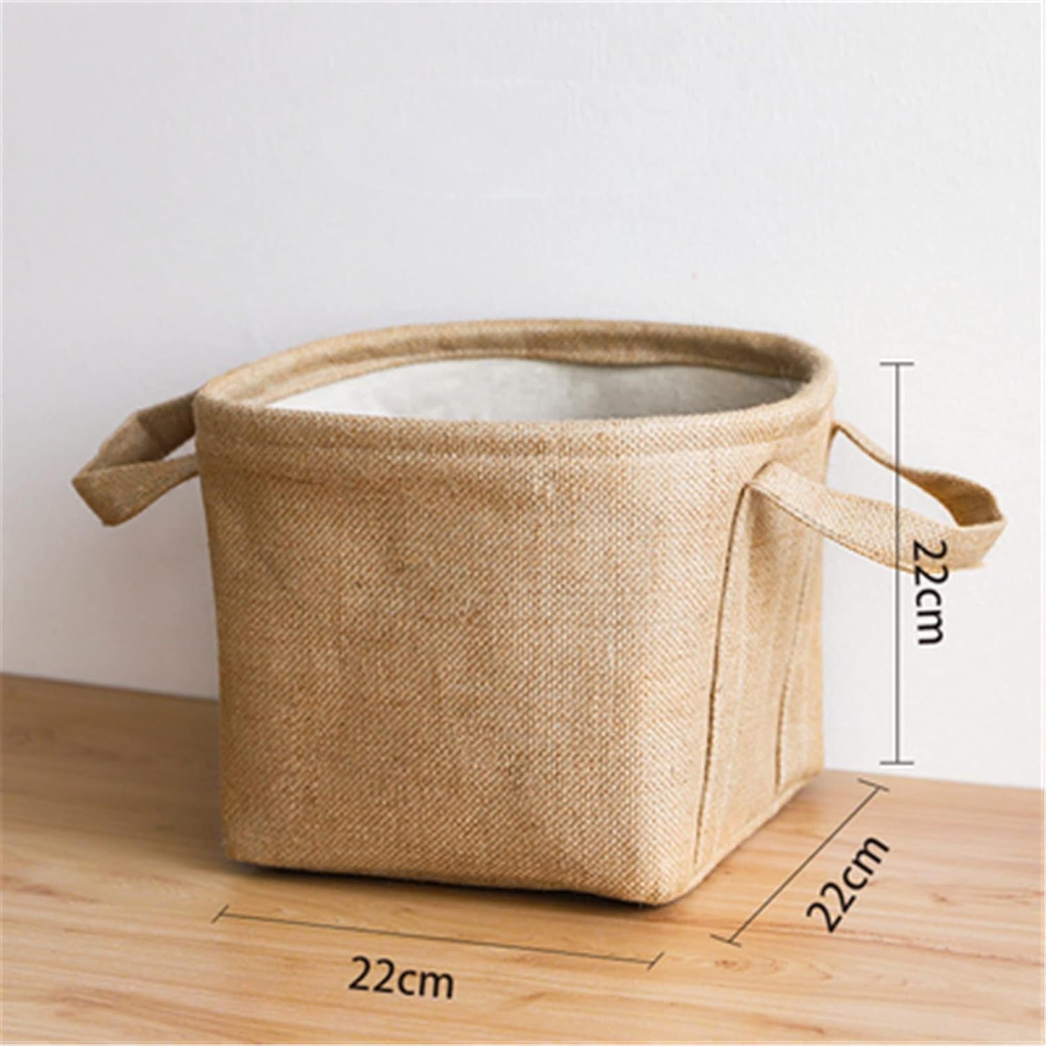 キャンバスシェルフバスケット 家庭用生地の綿とリネンの収納バスケット(22x22x22cm)