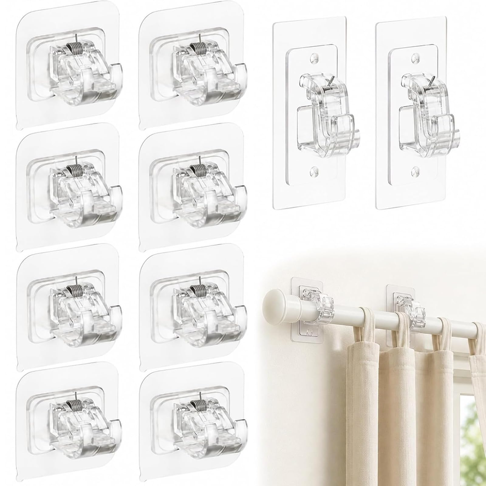 8 PCS No Drill Curtain Pole Brackets, Self Adhesive Curtain Pole Crackets