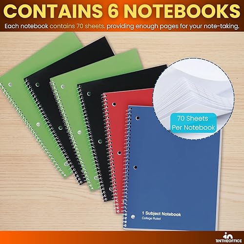 Miniatura 9 de 1InTheOffice Cuaderno de espiral con rayas universitarias de 8 x 11 pulgadas, cuaderno en espiral, cuadernos de 1 materia, cuadernos de espiral