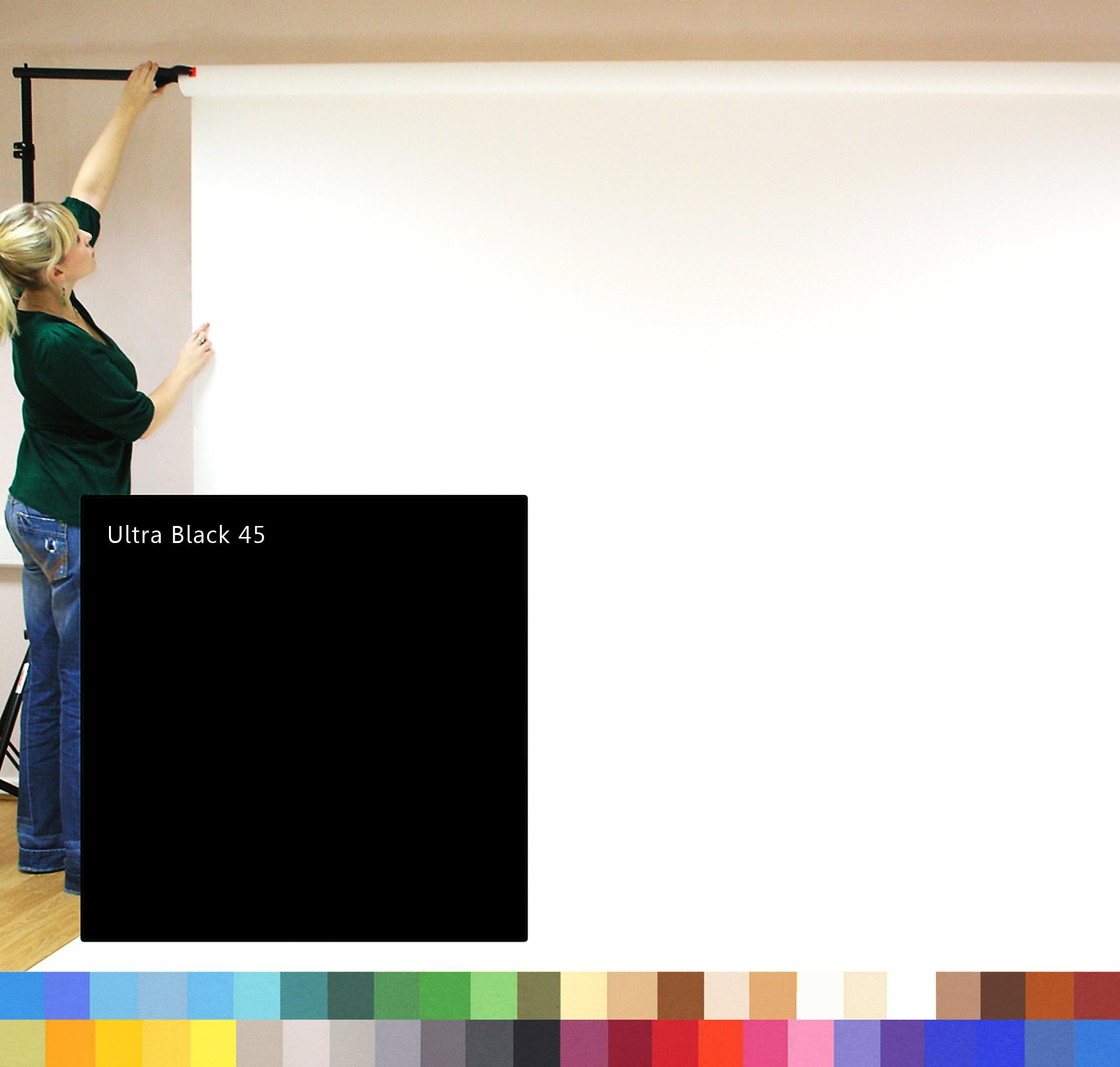 ULTRA BLACK Creativity Photographic Studio Background Paper, 2.72m wide x 11m long, 180gsm heavyweight Backdrop.