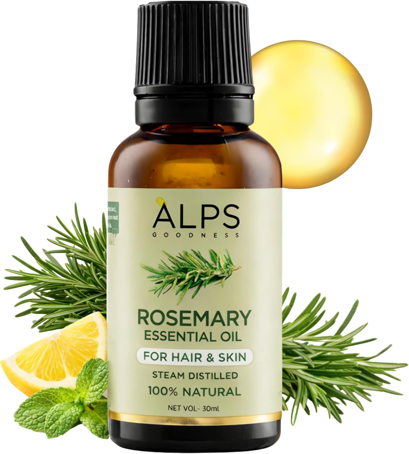 Rosemary Essential Oil for Hair Growth, Skin Care & Aromatherapy | Pure & Natural | Steam Distilled | Nourishes Roots | Enhances Volume & Shine | 1.01 Fl Oz/30ml