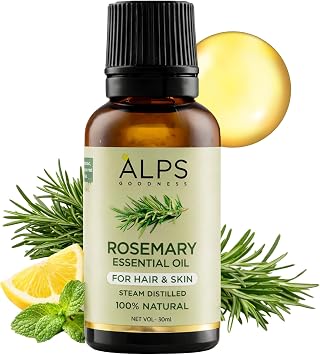 زيت إكليل الجبل العطري من Alps Goodness لنمو الشعر والعناية بالبشرة والعلاج بالروائح | نقي وطبيعي | مقطر بالبخار | يغذي الجذور | يعزز الحجم واللمعان | 1.01 أونصة سائلة/30 مل