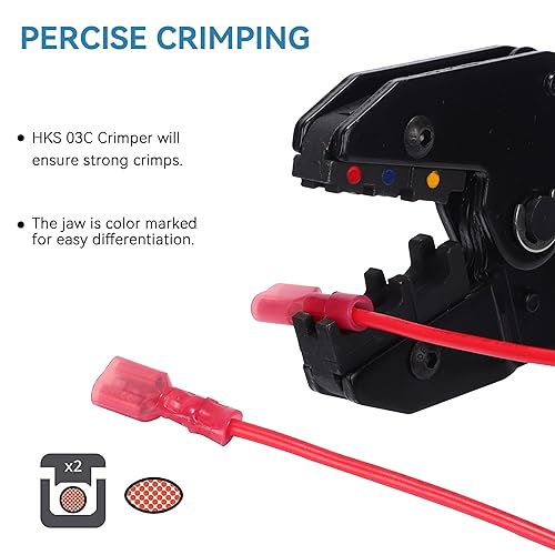 Miniatura 5 de HKS Conector de desconexión rápida de pala hembra de nailon, 150 piezas, kit de conectores de cable eléctrico rojo 22-18 AWG, cobre estañado,