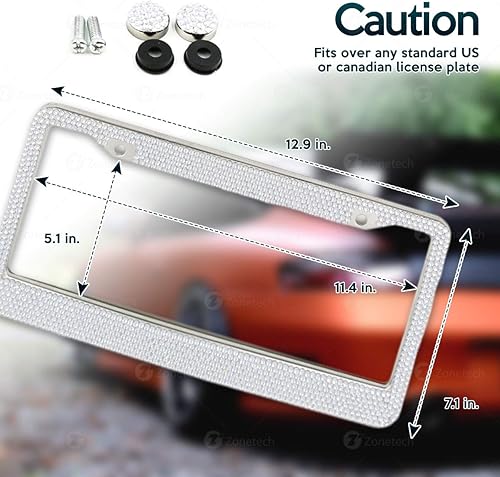 Miniatura 3 de Zone Tech - Marco brillante para matrícula, paquete de 2 unidades, marco de matrícula con tornillos de montaje