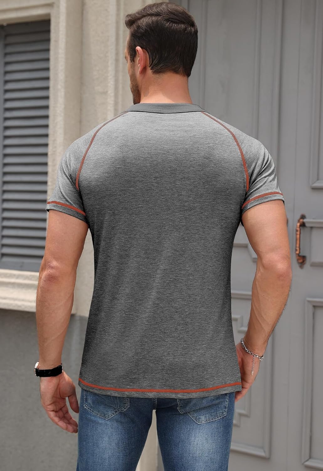 KUYIGO Mens Henley Short Sleeve T Shirt Casual Button Basic Tee Shirts Summer with Pocket - Image 3