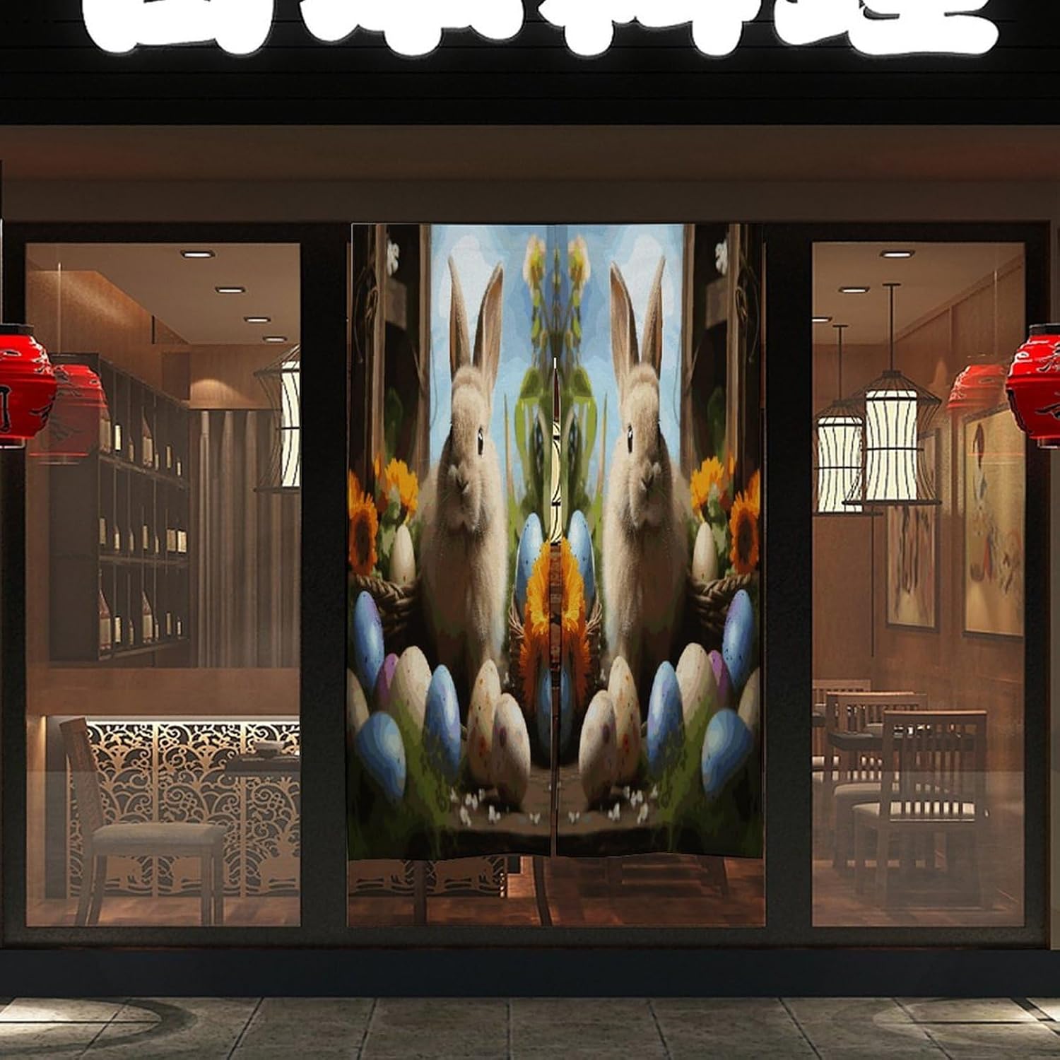 Easter Rabbit and Easter Eggs Door Curtain Printed Doorway Noren Japanese Style Doorway Room Divider Curtains for Privacy Partition Divider Kitchen Home Decorations Wall Hanging