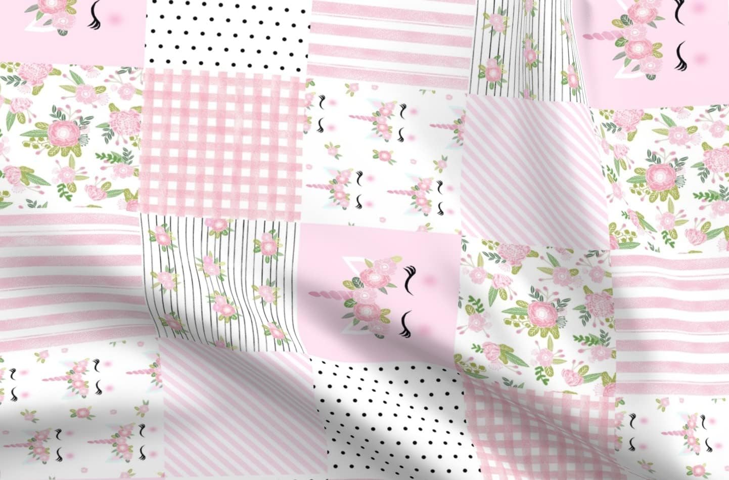 Spoonflower Fabric - Unicorn Unicorns Floral Pink Baby Girls Printed on Minky Fabric by The Yard - Sewing Baby Blankets Quilt Backing Plush