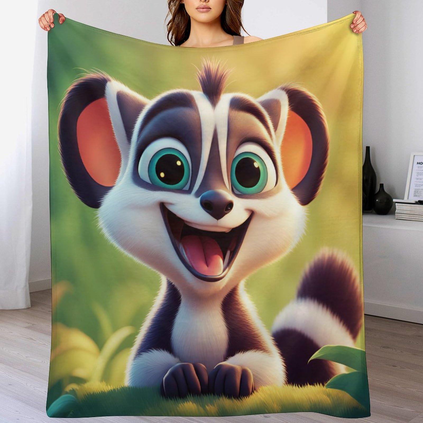 Plaid raton laveur couverture chaude en peluche lavable pour lit