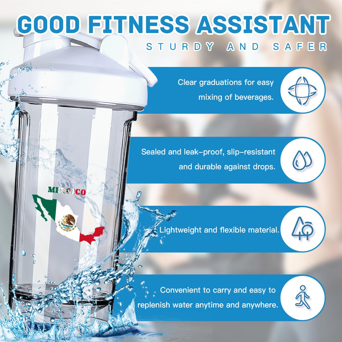 Michoacan Mexico Map Flag 18 Ounce Shaker Bottle Drink Mixer Leak-proof Pre Workout Protein Shakes Meal Replacement Shakes Bottles 500ML/18 Oz White