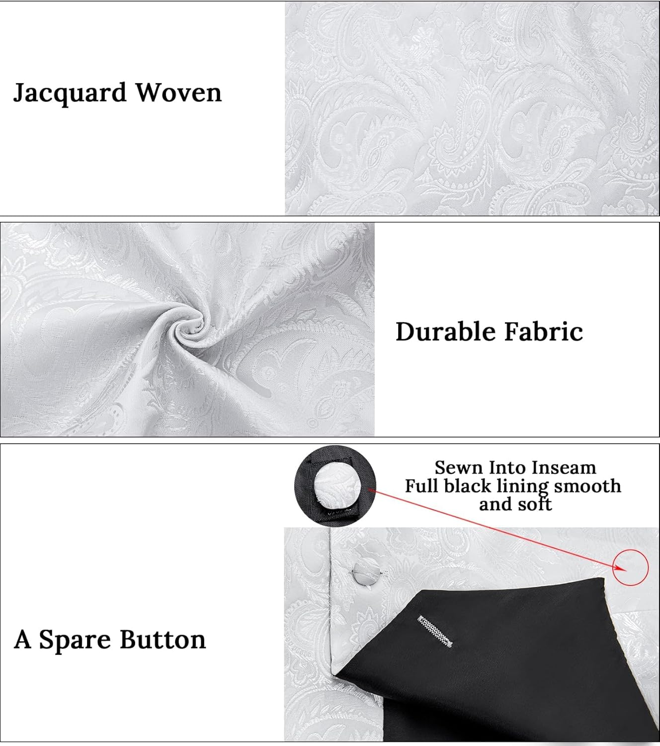 DiBanGu Mens Paisley Vest Tie Set with Lapel Pin Tie Clip 7PCS Silk Woven Necktie and V-Neck Suit Waistcoat for Tuxedo Party - Image 6