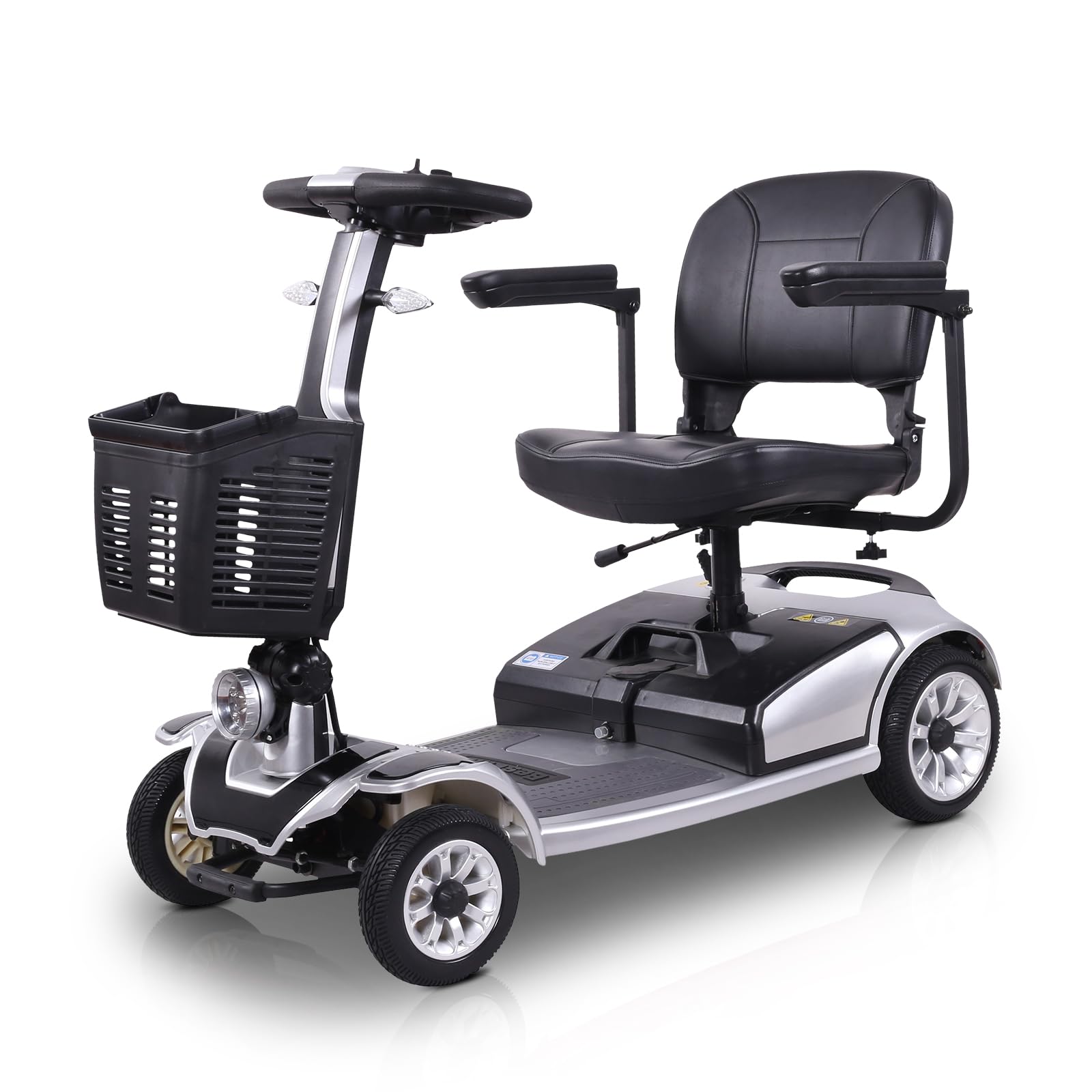 Scooter de Movilidad Eléctrico Plegable de 4 Ruedas para Personas Mayores y Movilidad Reducida, hasta 35 km Autonomía, Asiento Giratorio 360°, Estable y Seguro – ALIFERO (Gris Plata)