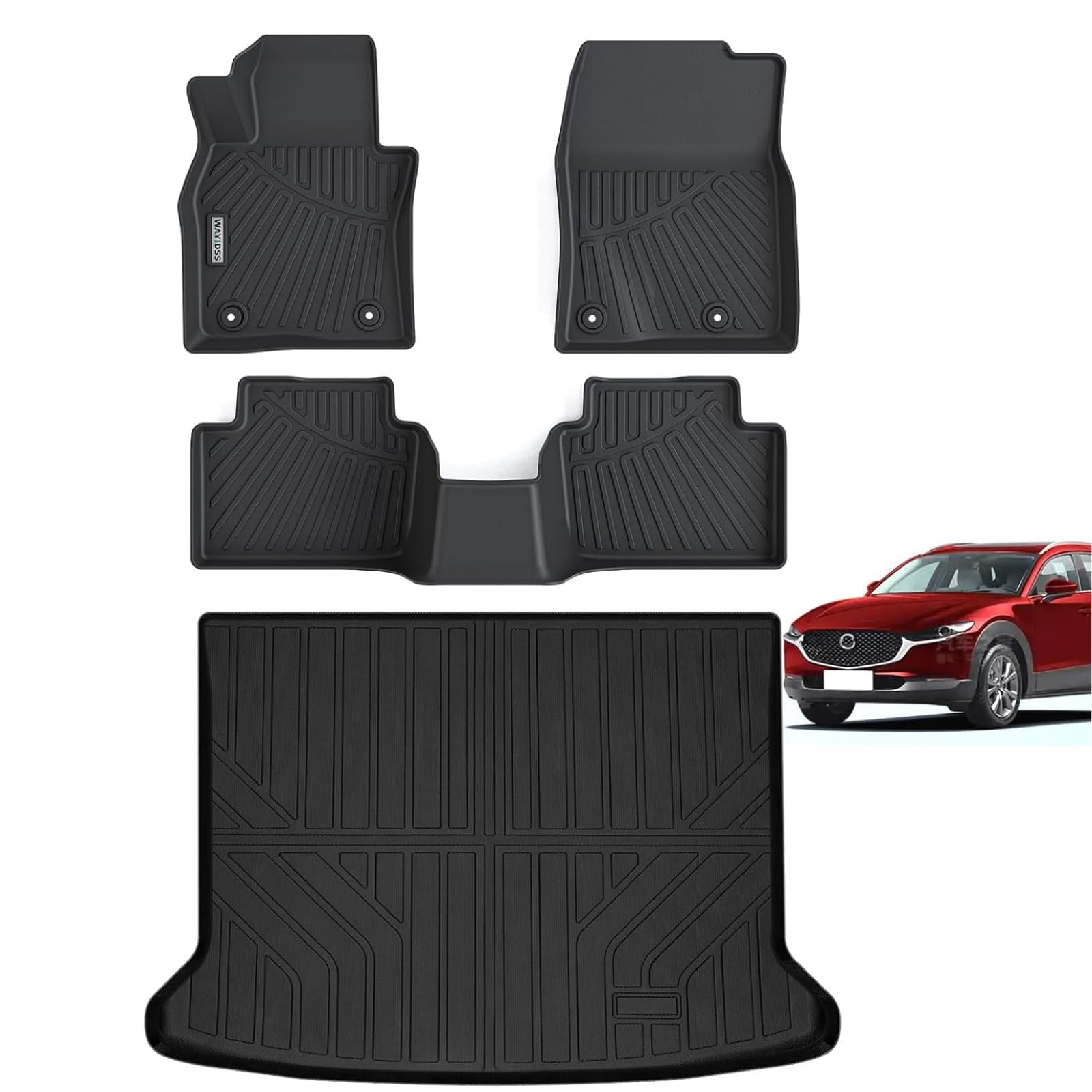 Photo 1 of WAYIDSS Floor Mats & Trunk Mat for 2020-2024 2025 2026 Mazda CX30 CX-30,TPE All Weather Protection 2 Rows Car Floor Liners with Cargo Liners-Black