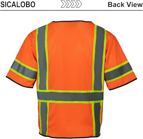 Miniatura 8 de Chaleco de malla de seguridad de alta visibilidad para hombre con 10 bolsillos, chaleco reflectante Hi Vis, clase 3, ropa de trabajo con cremallera