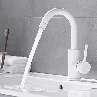 Comprar Grifo de Lavabo Alto, Mezclador Monomando Baño Giratorio a 360°, Latón Grifo Baño, Adecuado Para Baños & Cocinas, Blanco