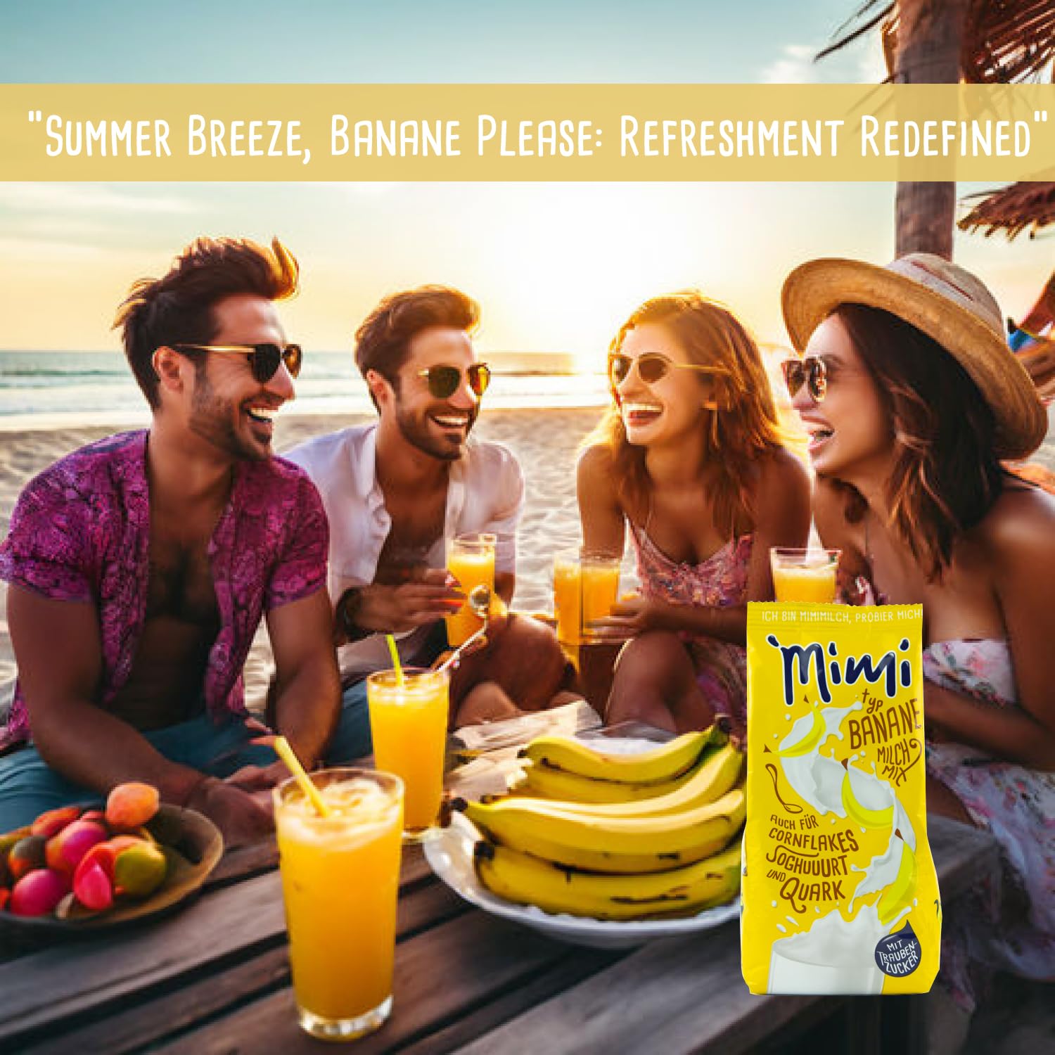 Mimi Milk Milk Banana Bebida Polvo 12 x 400 g - Pack de Almacenamiento - Polvo de bebida soluble en leche con sabor a plátano - Soluble en frío y caliente - Ideal para ocio, oficina, familia grande