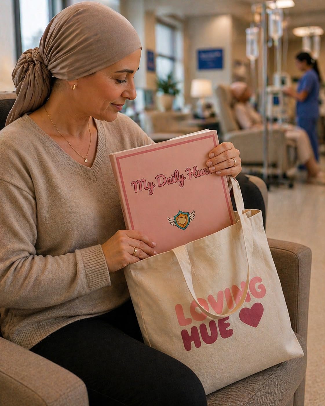 Loving Hue Color-Your-Own Affirmation Card Set - Cancer Care Gifts for Women with 50 Coloring Cards, Words of Strength Cards, Display Board, Stickers & Tote Bag - Chemotherapy Must Haves