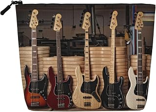 Guitar Bass Music Musical Instruments Printed Cosmetic Bag â€“ Travel Toiletry Organizer, Reusable Makeup Pouch, One Pack for Multiple Uses